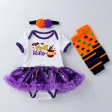 My 1st Halloween Print Pumpkin Patterns Printed Polka Dots Dress Four Piece Set