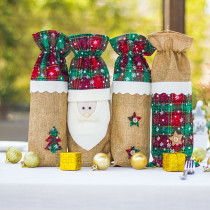 Christmas Snowflake Plaid Santa Claus Wine Bag Cover Christmas Home Decor