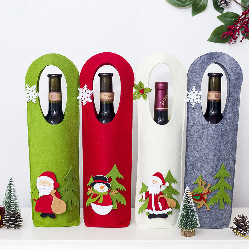 Christmas Santa Claus and Tree Bottle Felt Wine Cover Christmas Home Decor