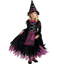 Black Little Witch Full-Length Straight Tutu Lace Dress Set Costume Halloween Cospaly Carnival Party Girls Dress
