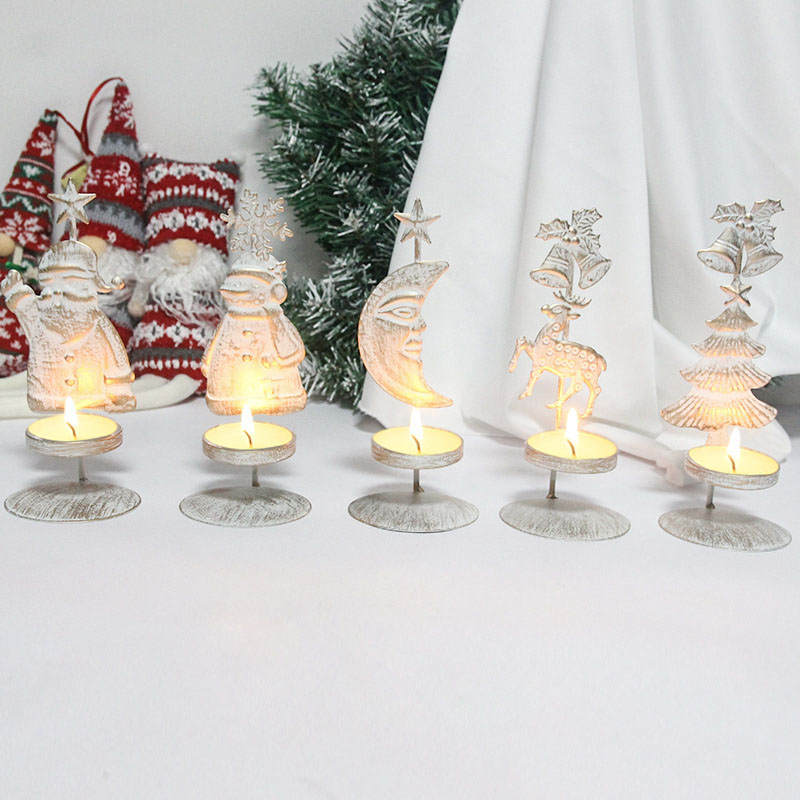 Christmas Metal Deer and Xmas Tree Retro Candlestick Christmas Home Ornament Decoration