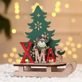 Merry Christmas Wooden Santa Claus and Snowman Sled Christmas Home Ornament Decoration