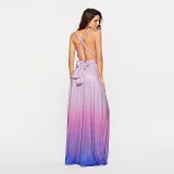 Women Sling Sleeveless V-Neck Gradient Swing Dress Backless Maxi Dress
