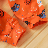 Happy Halloween Print Pumpkin Patterns Printed Hooded Sweatshirt Set