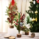 Christmas Artificial Handwork Flowers with Pine Wooden Plate Christmas Decoration Ornament