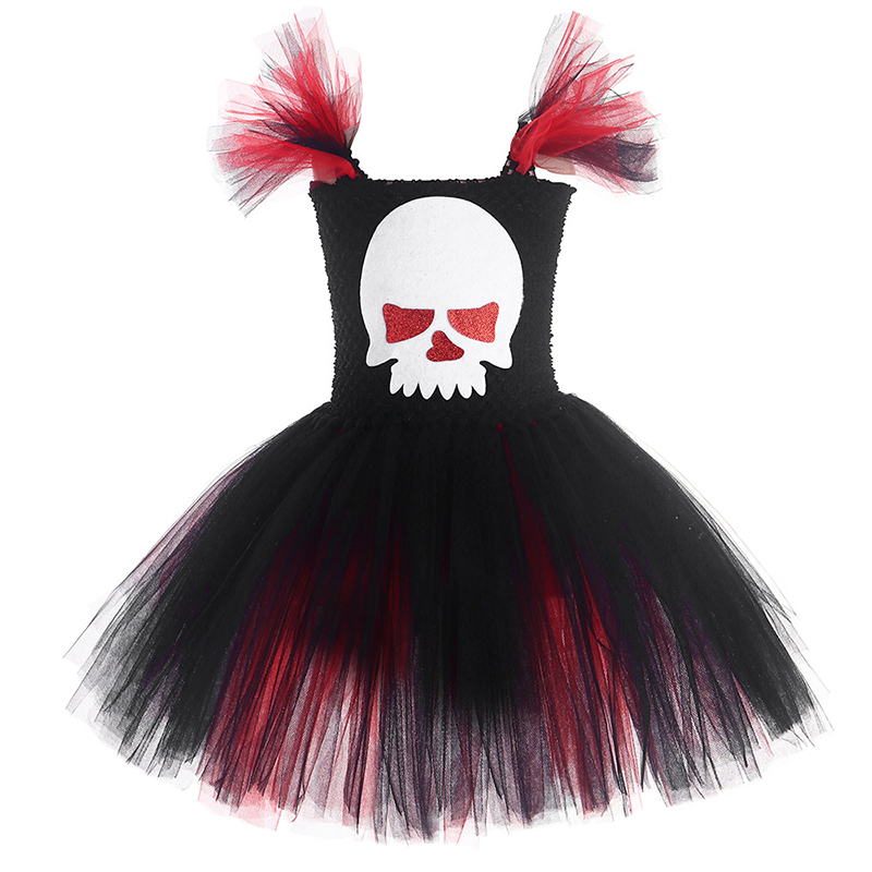 Funny Skull Flying Sleeves Costume Halloween Cospaly Carnival Party Toddler Girls Tutu Dress With Headband