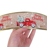 Merry Christmas 10m Silk Truck Painted Ribbon Gift Strap and Christmas Tree Decor
