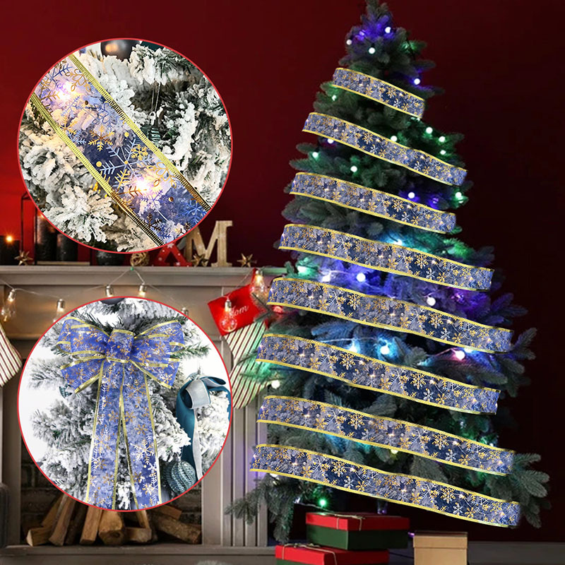 Merry Christmas Light Up Post Metallic Ribbon Christmas Tree Decoration