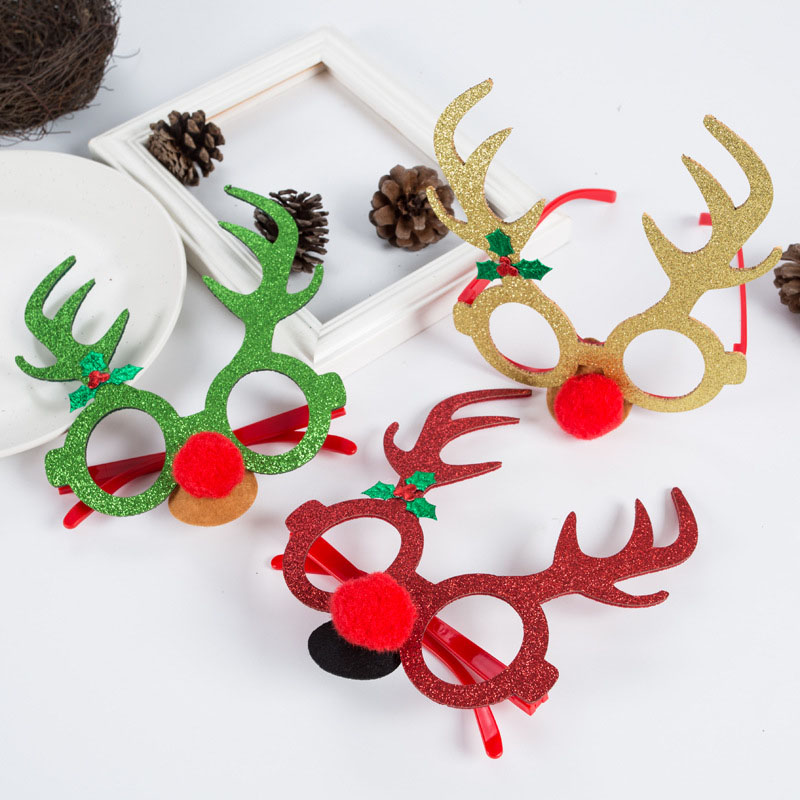 Merry Christmas Elk Antlers Xmas Glasses Frames Christmas Gift Decoration