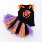 Funny Colorful Pumpkin Skull Cute Costume Halloween Cospaly Carnival Party Tutu Dress
