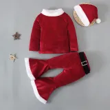 Christmas Red And Green Vintage Long Sleeve Flare Bottom Velvet Santa Costume Cosplay Set