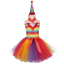 2 PCS Halloween Rainbow Joker Baby Girls Lovely Tutu Dress With Headdress