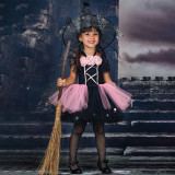 2 PCS Cool Witch Black Rose Costume Halloween Cospaly Carnival Party Toddler Girls Tutu Dress Set