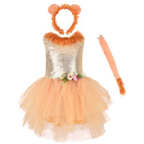 3 PCS Halloween Lion Lovely Birthday Party Tutu Dresses For Girls Sleeveless With Headband
