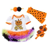 My 1st Halloween Print Pumpkin Skull Patterns Printed Dress Four Piece Set