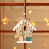 Christmas 3 Pieces Painted Santa Claus and Reindeer Wood House Christmas Ornament Decoration