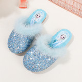 Toddler Kids Cartoon Princess Winter Slipper Warm Fleece Sparkling Wrap Toe Shoes