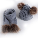 Baby 2 Pieces Knitted Plush Hat and Scarf Outdoor Winter Warm Hat