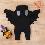 Skull Patterns Printed Baby Long Sleeve Bat Bodysuit Set With Hat