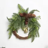 Christmas Handwork Wreath with Pine Cones and Bells Christmas Home Decoration