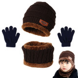 Kids 3 Pieces Plush Hat Gloves and Scarf Winter Warm Hat Set