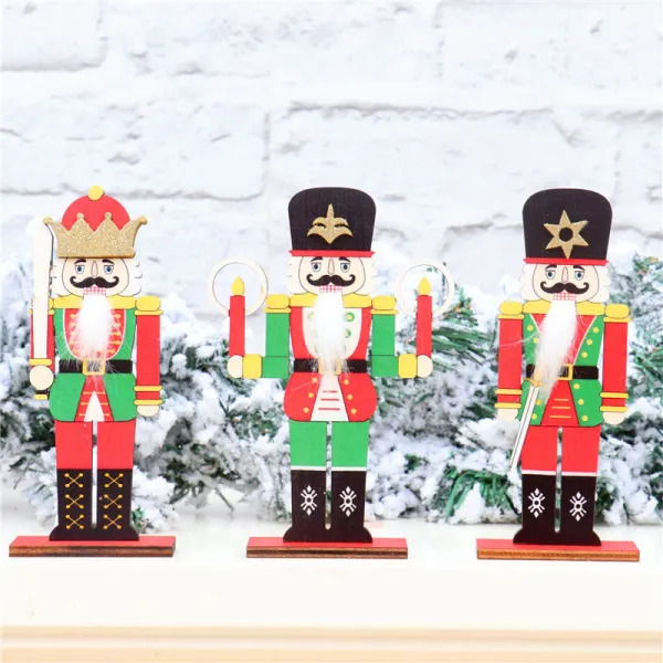 Christmas 3 Pieces Wooden Walnut Soldier Christmas Home Ornament Decoration