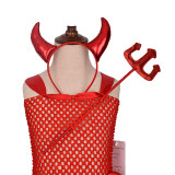 3 PCS Devil Horns Cute Funny Costume Halloween Cospaly Carnival Party Toddler Girls Tutu Dress Sleeveless With Headband