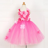 Pink Petal Mesh Dress Halloween Cospaly Carnival Party Princess Fancy Tutu Dress