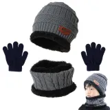 Kids 3 Pieces Plush Hat Gloves and Scarf Winter Warm Hat Set