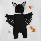 Baby To Cute To Spook Pumpkin Patterns Printed Long Sleeve Bat Hooded Bodysuit Set With Hat