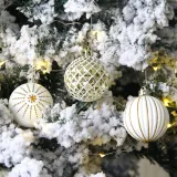 Merry Christmas 30 Pieces 6cm White and Gold Hollow Out Christmas Tree Ornaments Hanging Balls Decoration