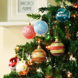 Merry Christmas 24 Pieces 6cm Painted Snowflake Christmas Tree Ornaments Hanging Balls Decoration