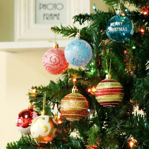 Merry Christmas 24 Pieces 6cm Painted Snowflake Christmas Tree Ornaments Hanging Balls Decoration