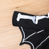 Skull Patterns Printed Baby Long Sleeve Bat Bodysuit Set With Hat