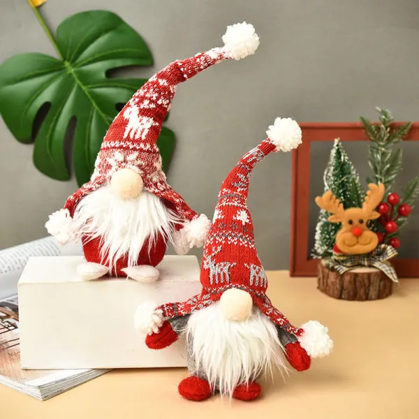 Christmas Handmade Knitted with Reindeer Hat Gnome Christmas Ornament