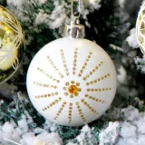Merry Christmas 30 Pieces 6cm White and Gold Hollow Out Christmas Tree Ornaments Hanging Balls Decoration