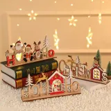 Merry Christmas Handmade LED Light Up Wooden Plate House Christmas Home Ornament Decoration