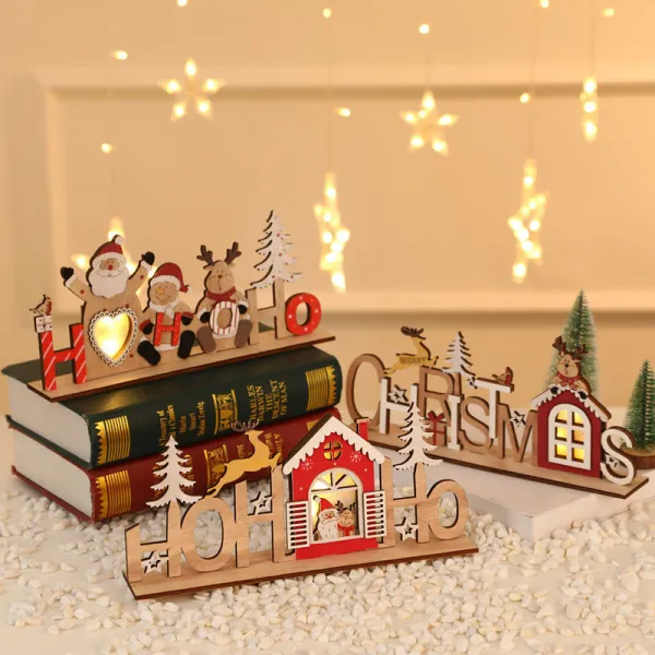 Merry Christmas Handmade LED Light Up Wooden Plate House Christmas Home Ornament Decoration