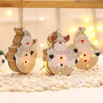 Christmas 3 Pieces LED Light Up Wood Santa Claus and Snowman Christmas Ornament Decoration