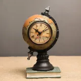 Home Globe Clock Ornament Desktop Craft Ornament Resin Figure Statue
