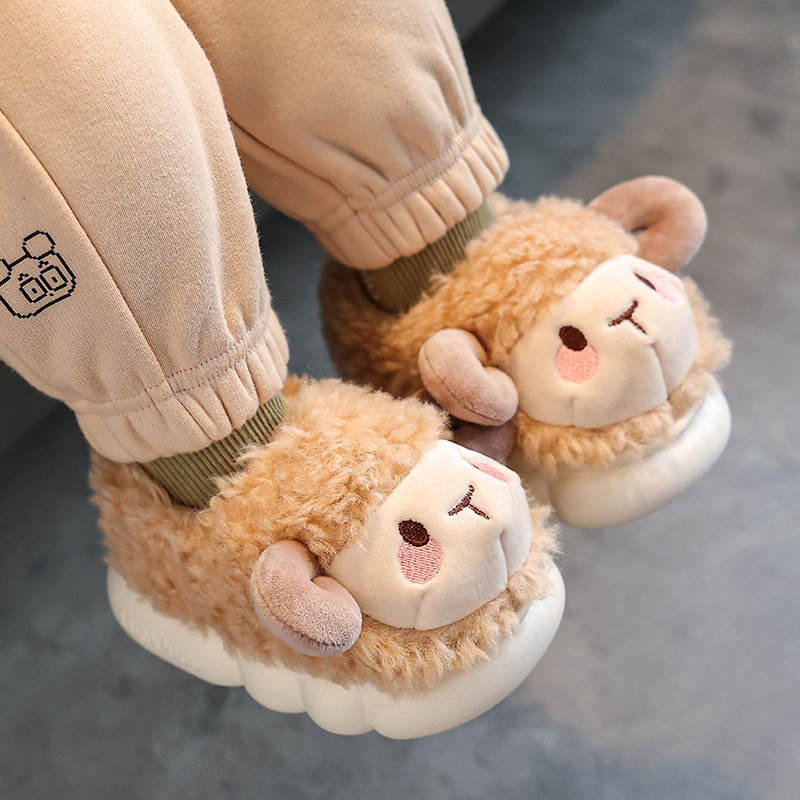 Toddler Kids Cartoon Lamb Cotton Winter Slipper Warm Home Non-slip Furry Shoes