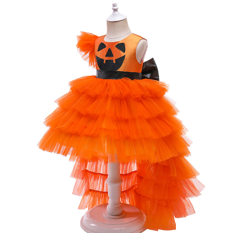 Pumpkin Cake Dress Trailing Dress Costume Halloween Cospaly Carnival Party Tutu Dress With Headband