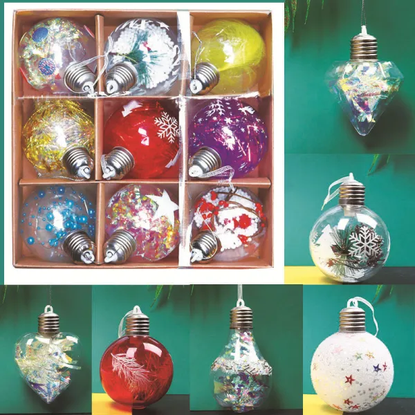 Merry Christmas 3 Pieces 8cm Transparent Streamer Christmas Tree Ornaments Hanging Balls Decoration