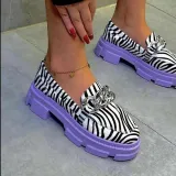 Women Low Top Boat Metal Chain Flatform Leather Shoes