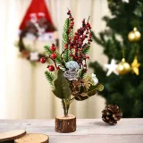 Christmas Artificial Handwork Flowers with Pine Wooden Plate Christmas Decoration Ornament