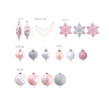 Merry Christmas 50 Pieces Christmas Tree Ornaments Hanging Balls and Snowflake Decoration