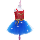 3 PCS Star Red Blue Costume Halloween Cospaly Carnival Party Toddler Girls Princess Ballet Dress Tutu Dress Sleeveless With Headband