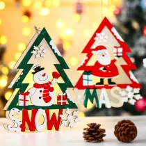 Merry Christmas LED Light Up Hollow Out Wood Santa Claus Christmas Ornament Decoration