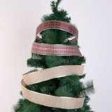 Merry Christmas 2 Rolls 2m Plaid Metallic Ribbon Satin Xmas Gift Strap and Christmas Tree Decor