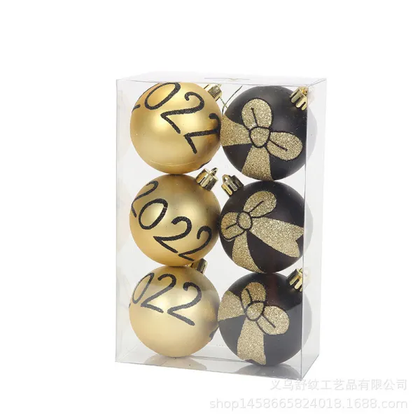 Merry Christmas 6 Pieces 6cm 2022 Golden Christmas Tree Ornaments Hanging Balls Decoration